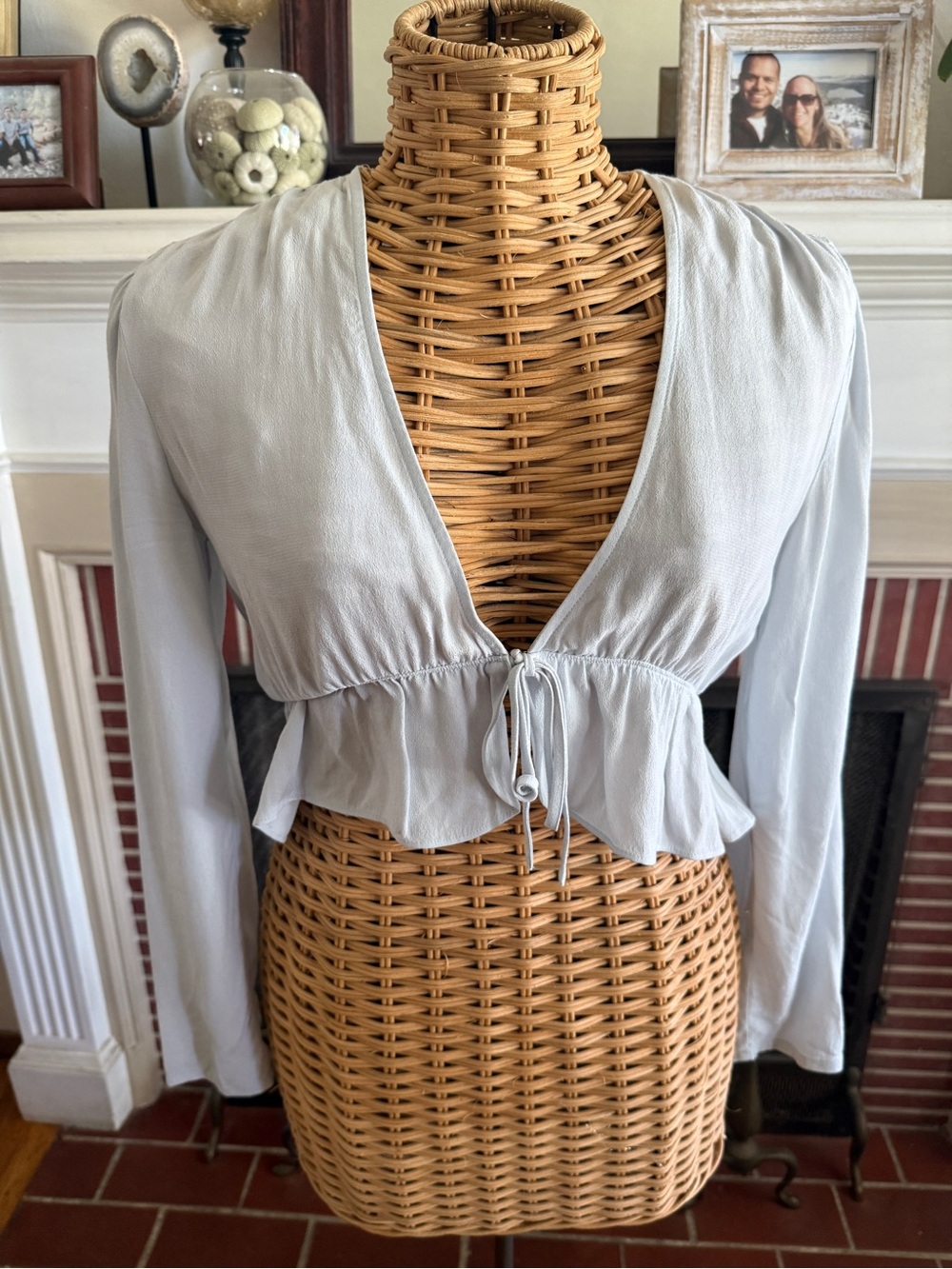 Sunday Best Aritzia light blue plunge neck coquette blouse XS